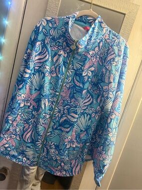 Lilly Pulitzer Aqua and Pink Floral Zip Hoodie